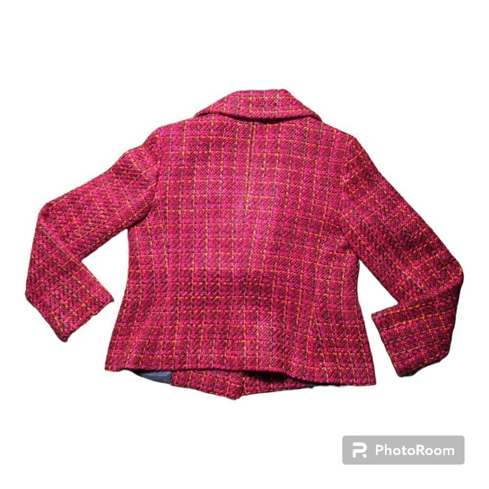 Talbots Tweed Double-Breasted Wool Blend Women's Coat Size 4P Color Red Black - Picture 3 of 8